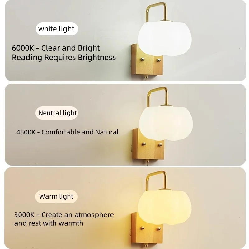 Led Wall Light Beside Lamp Modern New Chinese Pumpkin Lantern Walnut Wood Color Bedroom Study Bedhead Corridor Lamp AC110-220V