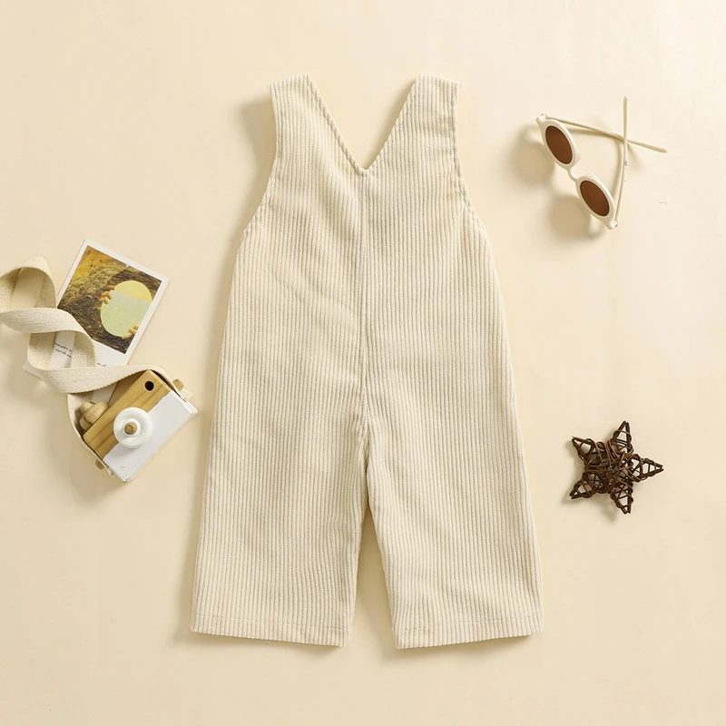 2024-07-18 Lioraitiin 3-24M Baby Girl Summer Overalls Infant Wide Leg Solid Color Jumpsuit Front Pocket Suspender Pants Outfits