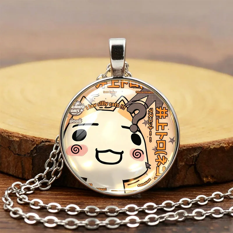 Cute Toro Cat Retro Flip Phone Necklace Kawaii Anime Pendant with Silver Chain Japanese Character Jewelry for Women Girls Gift
