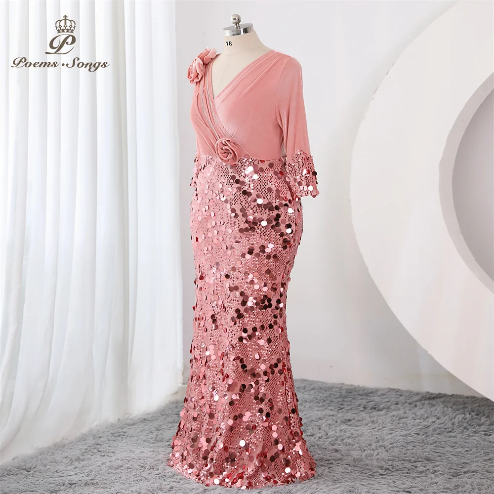 Pink Long sleeve Evening dress vestidos de fiesta elegantes largos de noche Plus Size party dresses woman Gown Maxi dress