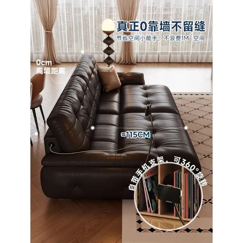 Sofa bed elektrik berbahan kulit imitasi gaya retro Italia untuk ruang tamu dan ruang belajar, dapat ditarik.