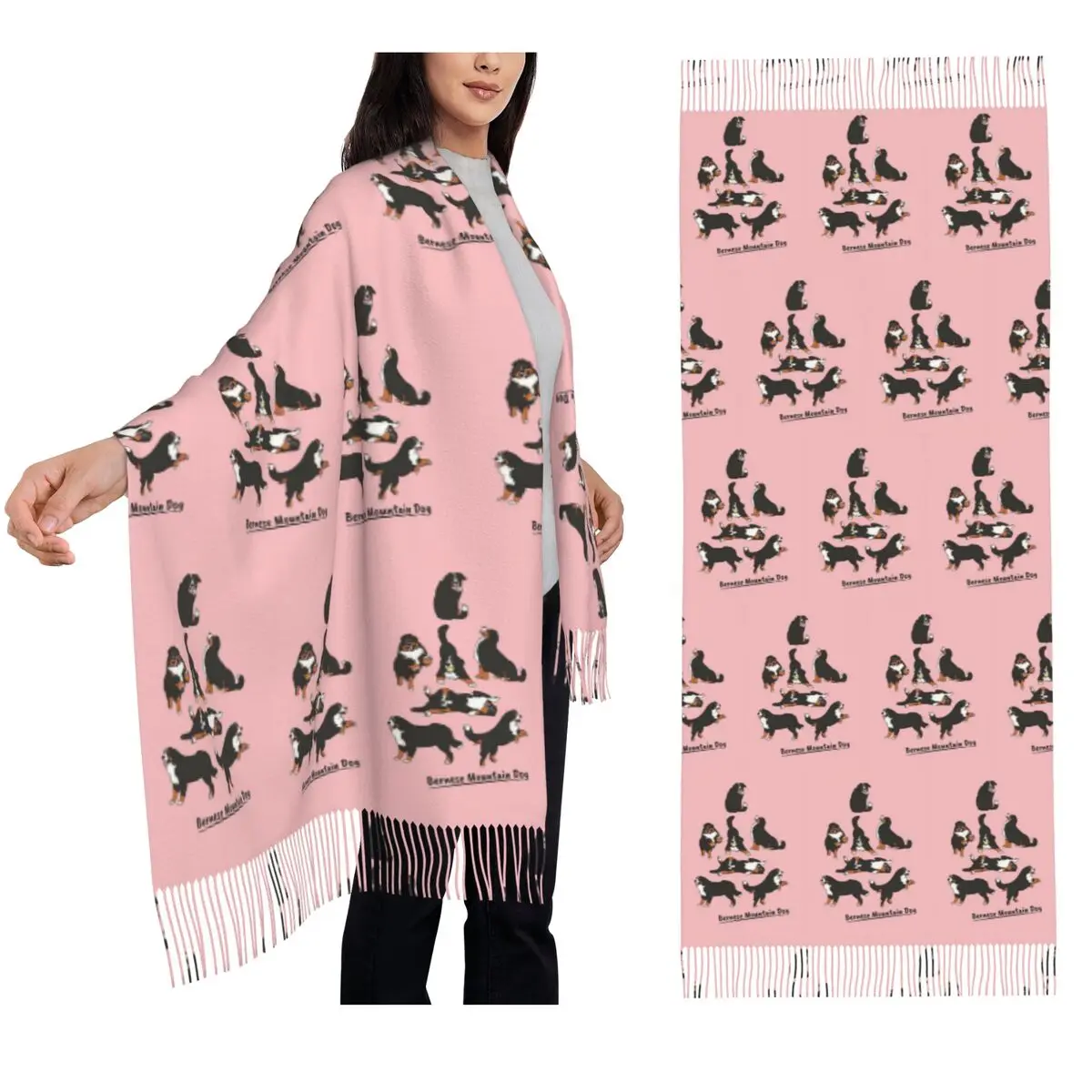 

Игровая бернская зенненхундская собака - шарф с розовым фоном, шарфы с кисточками для женщин, шали и накидки, большая осенне-зимняя шаль