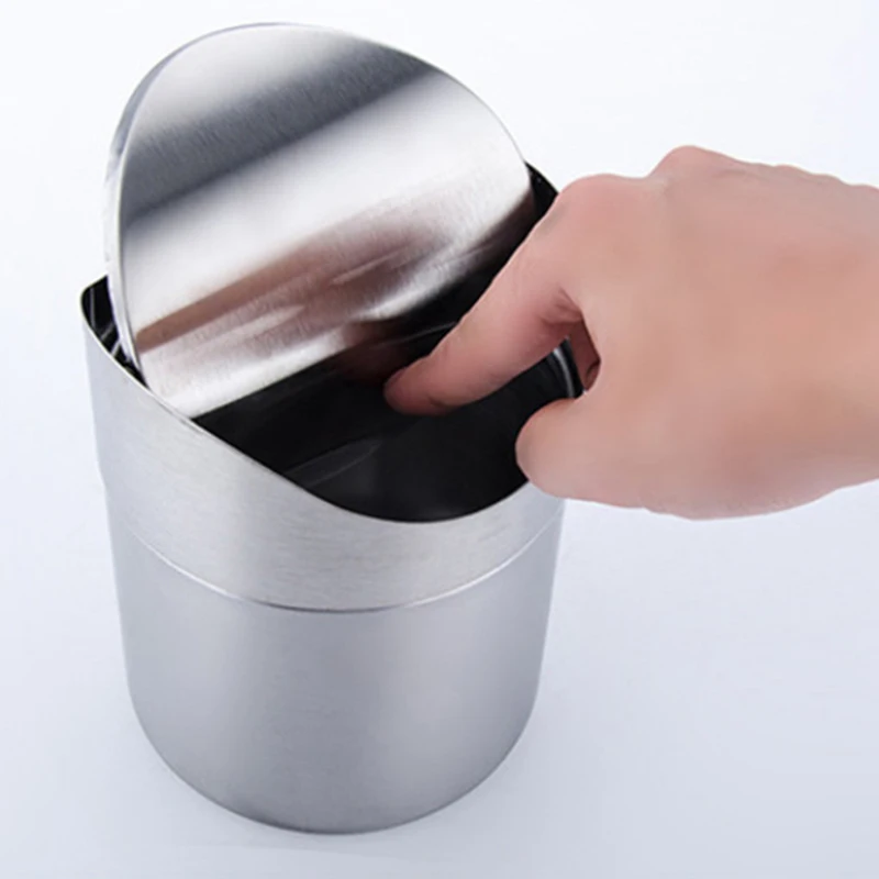 4 Colors Stainless Steel Mini Car Rubbish Bin Detachable Rolling Cover Dust Trash Bin Desktop Trash Bin Home Office Trash Can