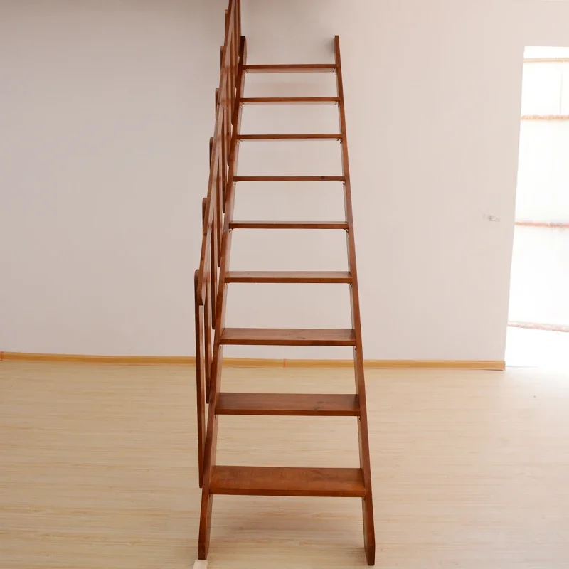 Household solid wood stairs 55 degrees simple loft car warehouse loft multi-step step with handrails can be customized