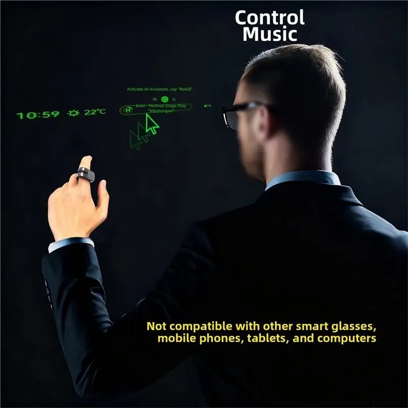 B27B Smart Ring Remote Control For Rokid AI Smart Glasses- Flip Page& Photo Taking Tool Functionality Controller