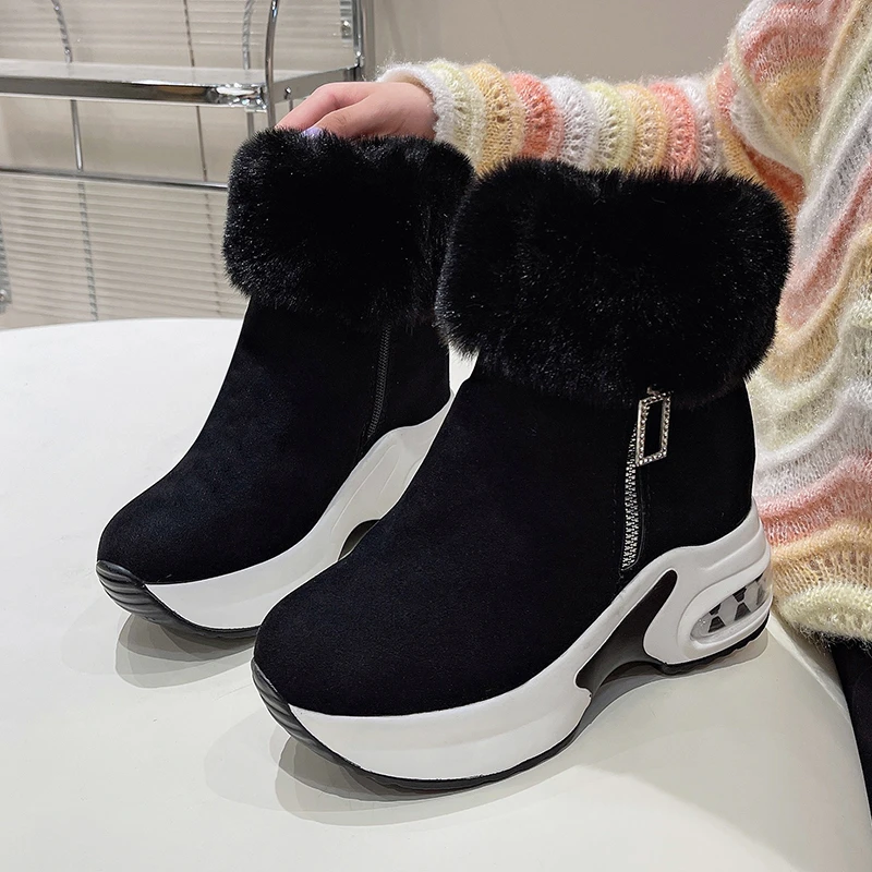 New Ankle Boot for Women Warm Plus Plush Winter Snow Boots Zipper Woman Shoe Internal Increasing Boots Botas Mujer