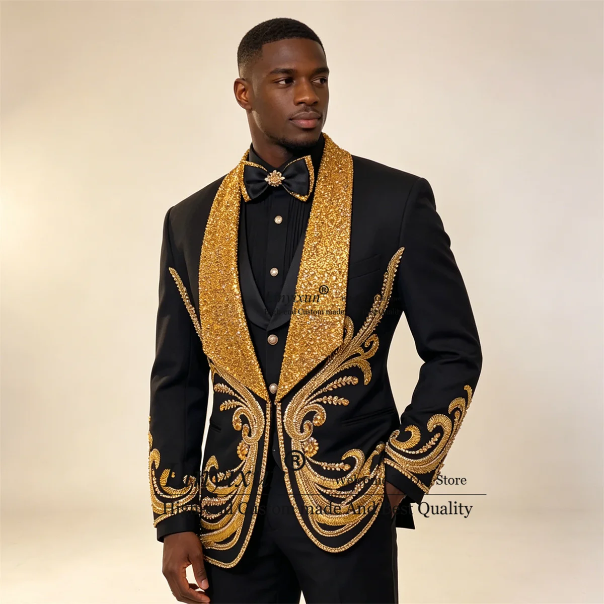 Glitter Beaded Jewelry Ornament Tuxedos Men Suit Customized Wedding Groom Blazers Glitter Sequins 3 Pieces Set rajes para hombre