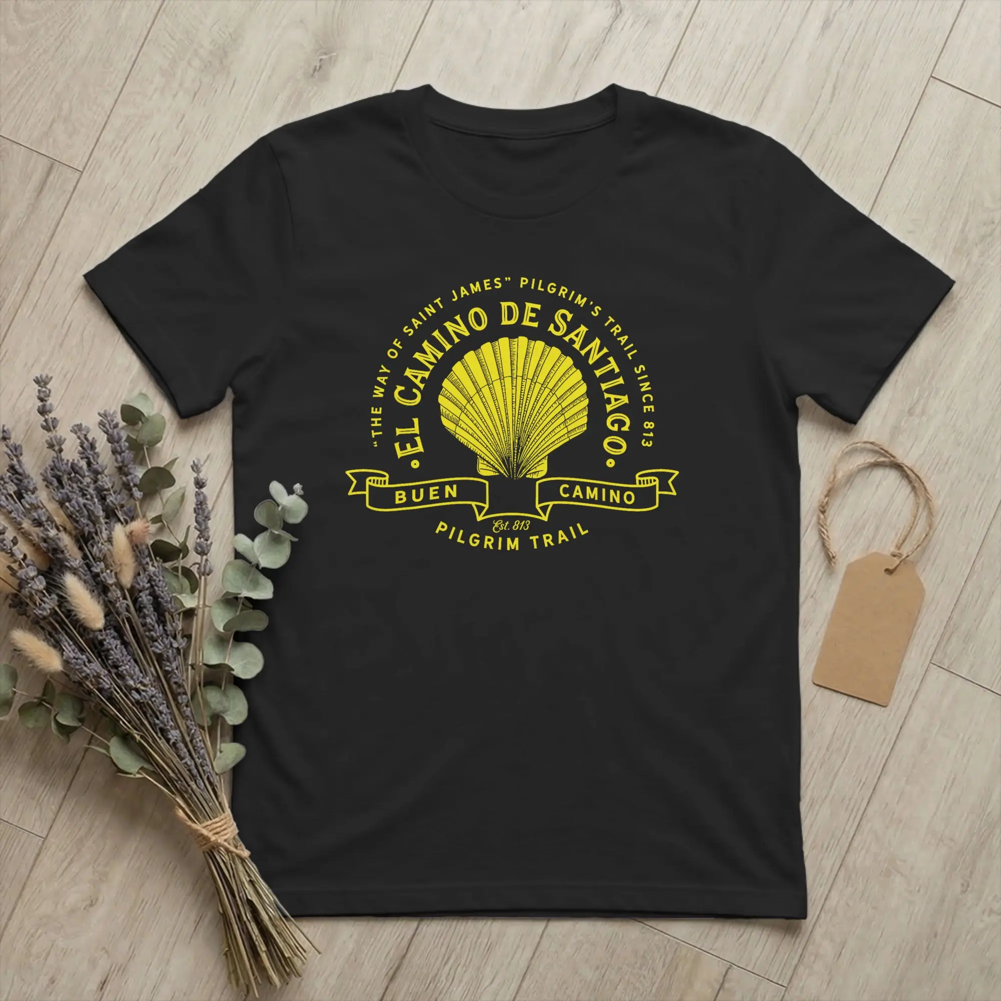 Men's T-Shirt Way of Saint James Camino de Santiago Cotton Tees Short Sleeve Buen Camino T Shirt Round Neck Clothes Gift Idea