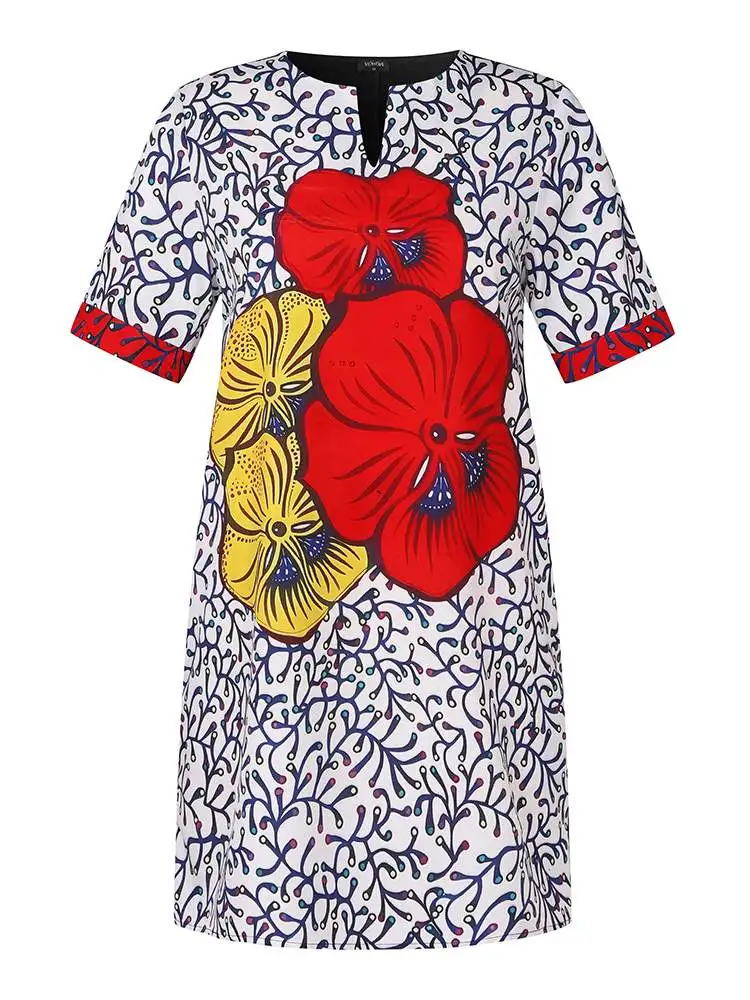 VONDA Plus Size 5XL Women Elegant Mini Dress 2024 Vintage Printed Sundress Fashion Dress Casual Loose Party Short Robe Vestidos