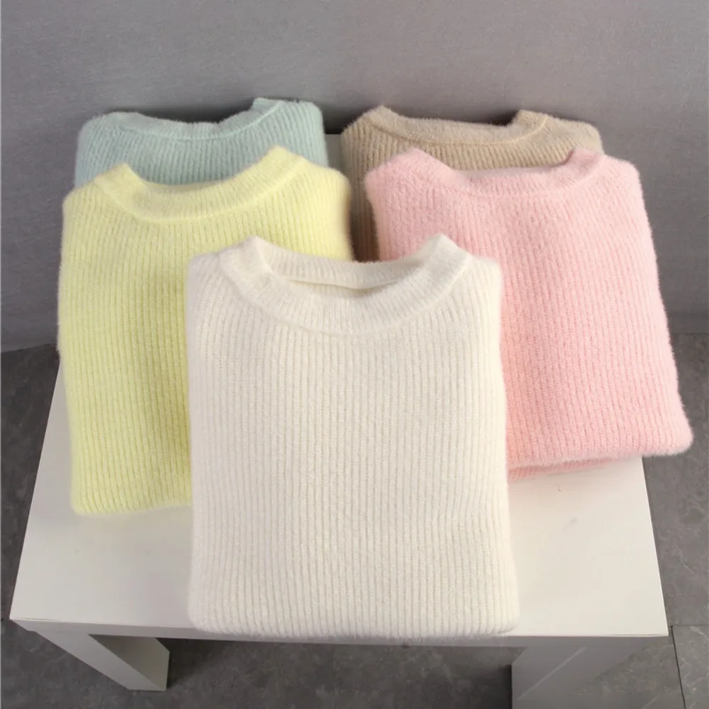

Lazy Style Mink Wool Knitted Sweater Autumn and Winter Women's Sweet Loose Soft Warm Daily Office Music Festival Casual Sweater