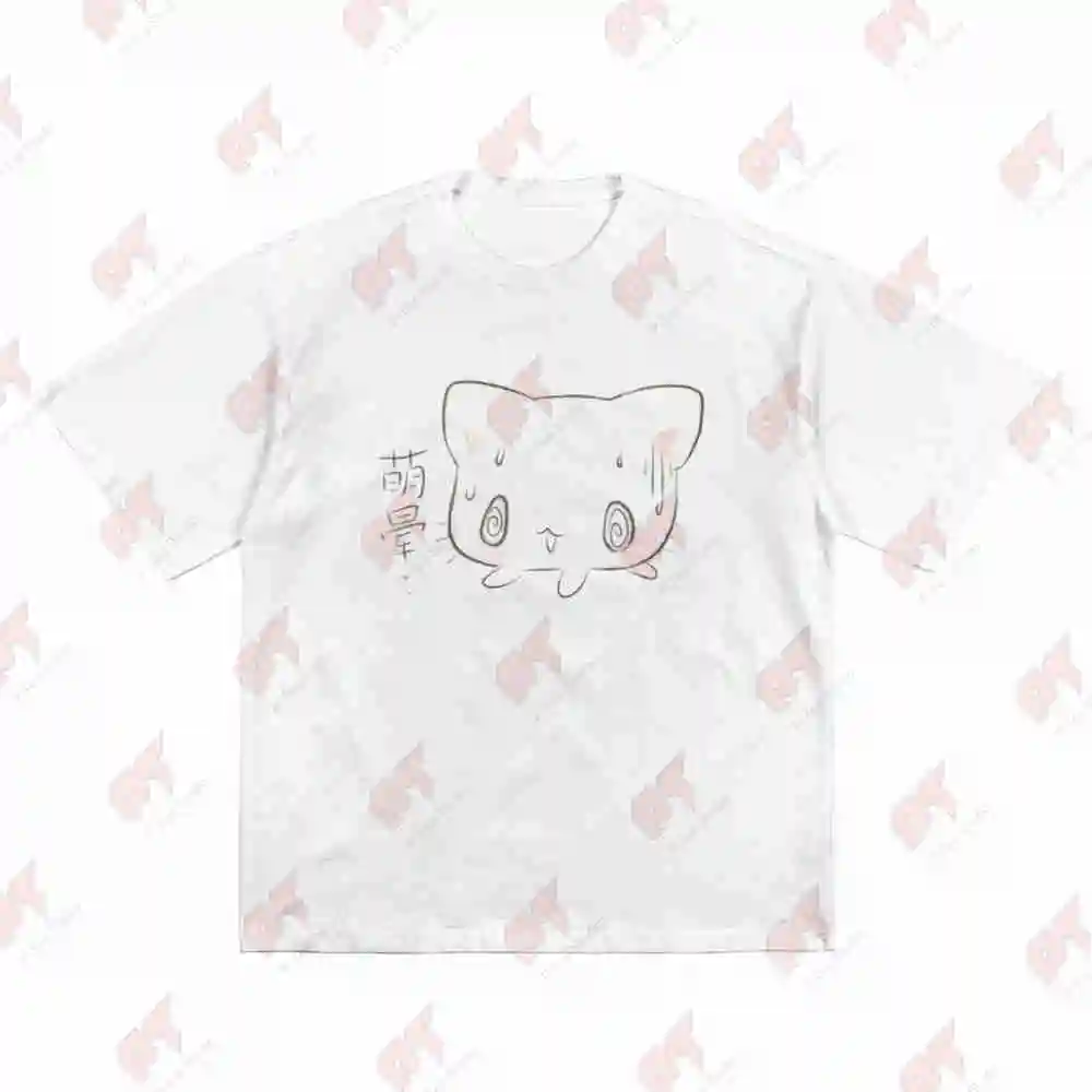 Cute Dizzy Cat Cartoon Asian Text Short Sleeve Tee 100% Cotton T-Shirt