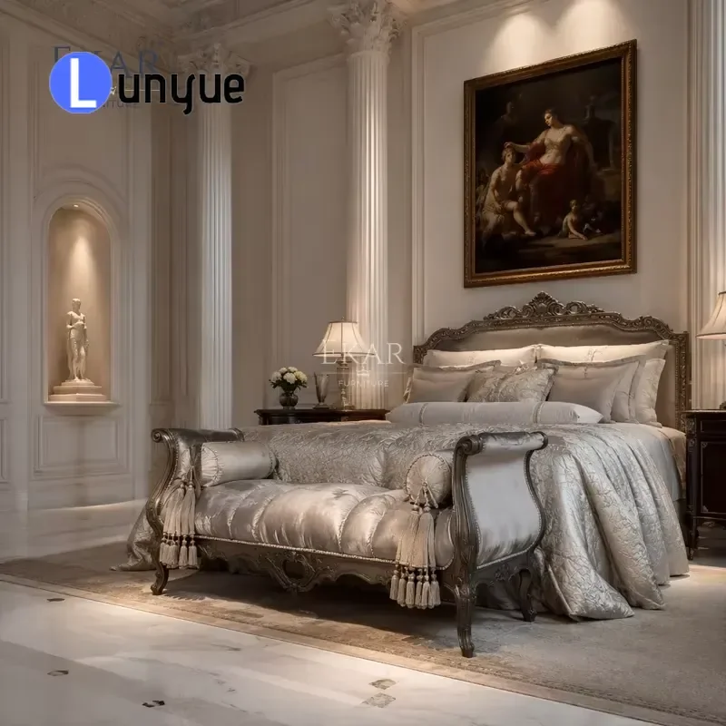 French Classical Upholstered Bedside Bench Deluxe Master Bedroom Sofa Elegant Furniture for Luxury Home Decor Comfortable