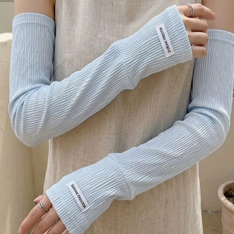 Ice Silk Arm Sleeves Korean Trendy Wrinkle Loose Plus Size UV Block Cooling Elastic Sun Sleeves Breathable Thin Arm Guards