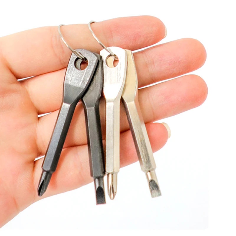 2pcs Portable Phillips & Slotted Screwdriver Key Ring Set Multi-Functional Mini Pocket Repair Tool Gadget for Camping Accessorie