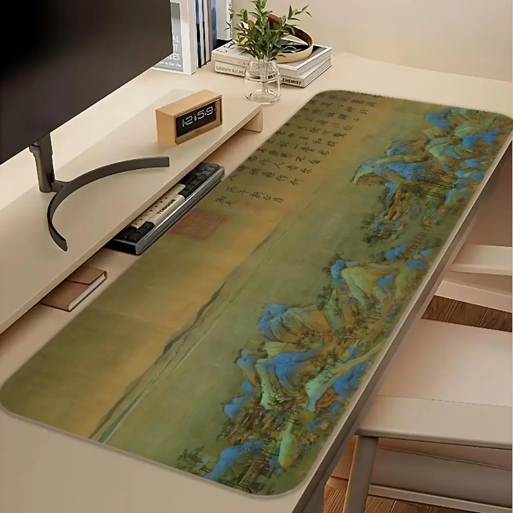 Large XXL Gaming Mouse Pad Desk Mat Keyboard Pad Chinese Traditional Thousand Li of Rivers and Mountains Antique Painting Print