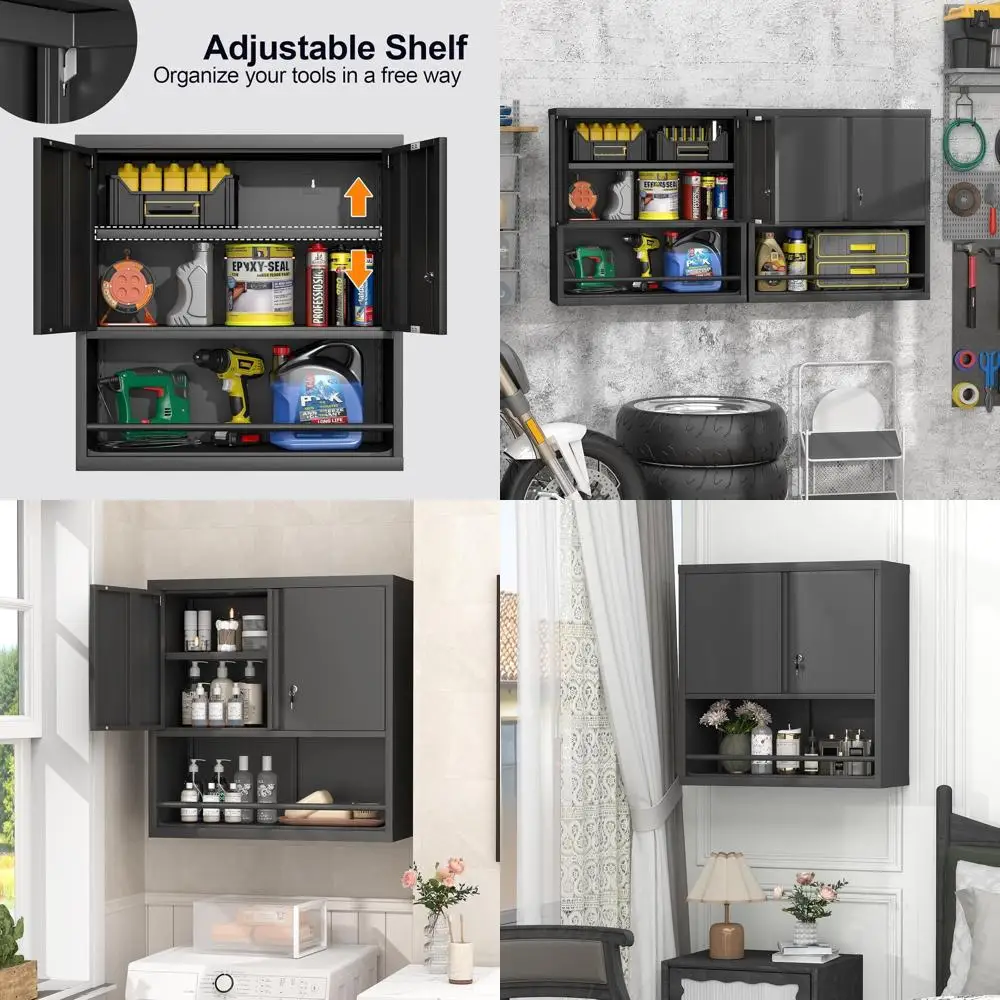 

Металлический настенный шкаф 31 дюйм с дверцами и полками для офисного хранения