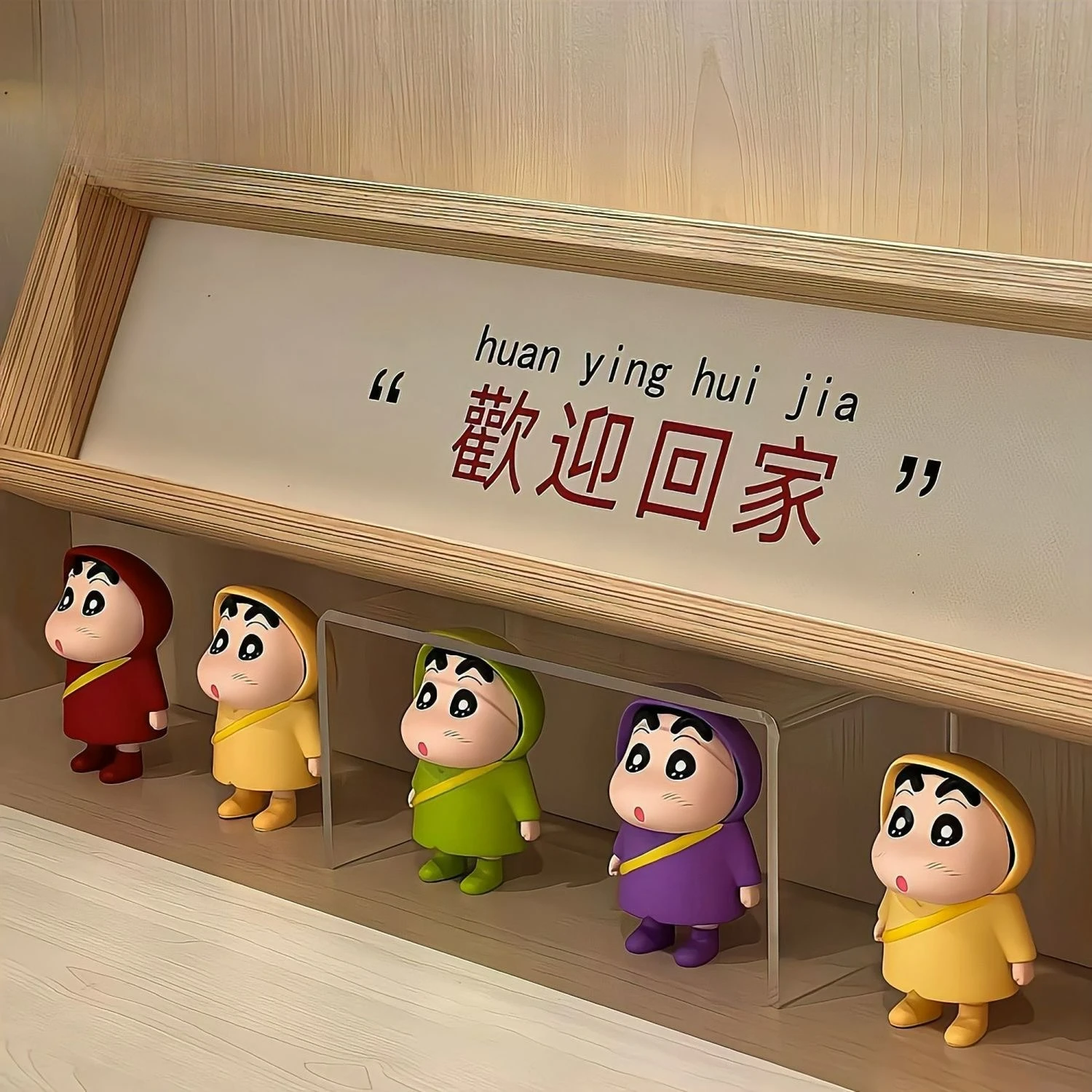 Anime Crayon Shin-Chan Action Figures 1st Generation Shin Chan Raincoat Car Decoration Doll Model Kids Toys Fans Gifts