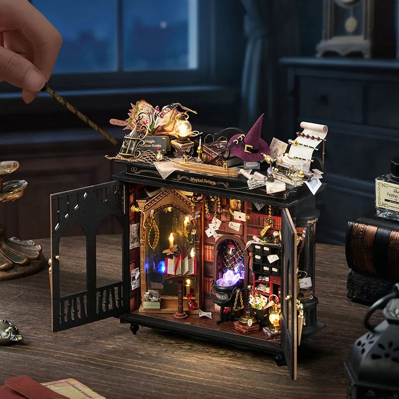NEW DIY Book Nook Kit with LED Light Vintage Miniature Doll Houses Scene 3D Wooden Puzzle Bookshelf Insert Craft Gift Dollhouse