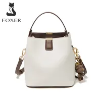 FOXER Split Leather Bucket Bag Lady Messenger Bag Women's High Quality Stylish Handbag & Totes Elegant Female Bag Large Capacity