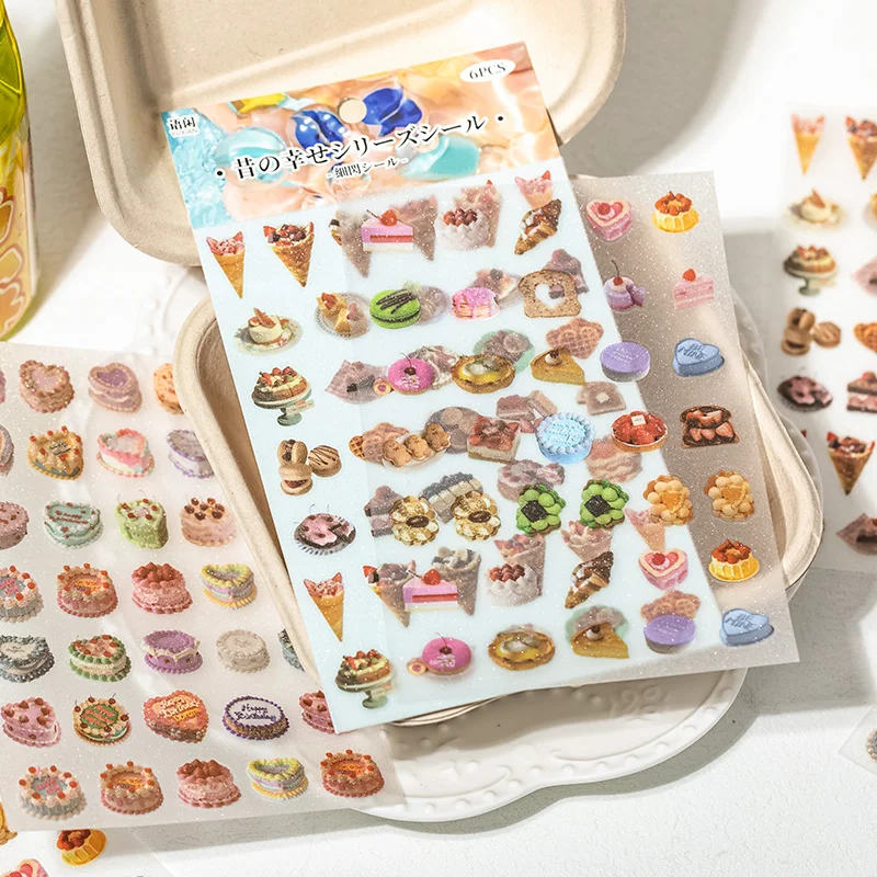 6 Sheets Cute Cake snacks theme Stickers Creativity Adhesive Diy waterproof Decorative Diary Scrapbooking material view 3