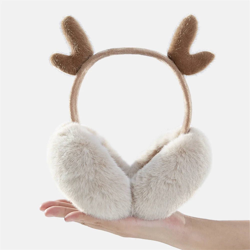 

2022 Winter Elk Horn Earmuffs Brown Collapsible False Rabbit Hair Ear Warmth Christmas Present Common for Adults and Children