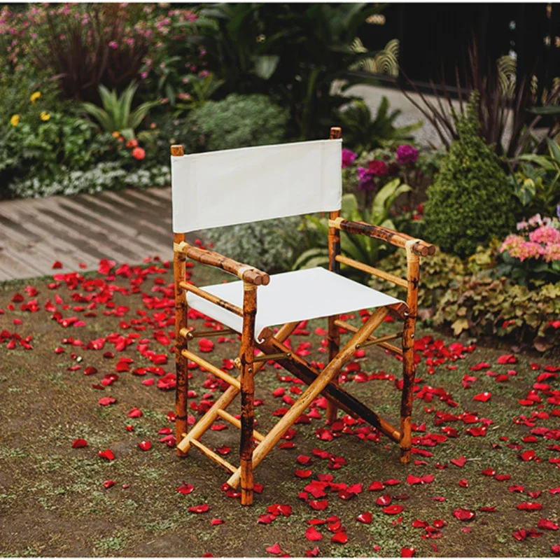 Portable Balcony Picnic Folding Stool Vintage Bamboo Back Chair Home Retro Rattan Garden Outdoor Furniture