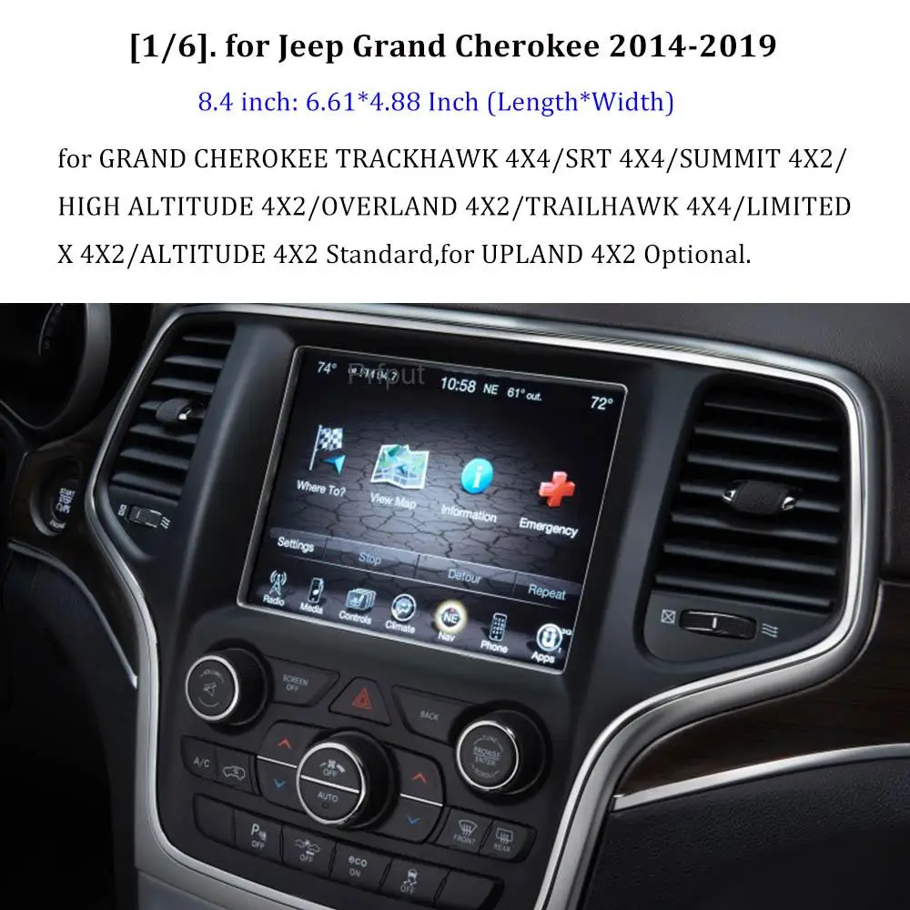 8.4 Inch For Jeep Cherokee Grand Cherokee Compass Renegade Wrangler Gladiator Navigation Screen Protector Tempered Glass Cover