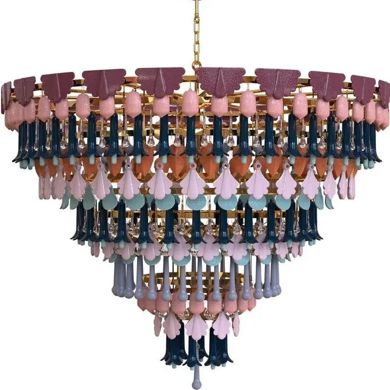 

French retro ceramic art chandelier personality medieval living room bedroom four seasons new villa designer color lamp
