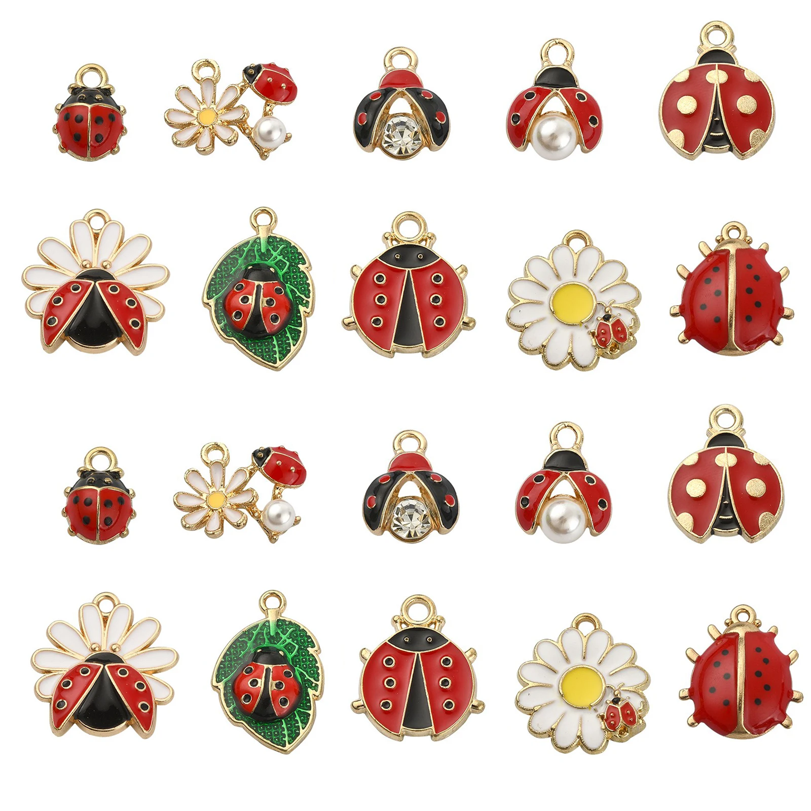 Pandahall 50Pcs 10 Styles Enamel Ladybug Charms Red Flying Animal Ladybirds Charms Insect Animal Charms for Jewelry Making Craft