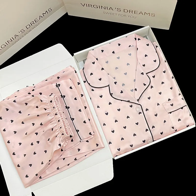 

New Ladies Two-Piece Pajamas Spring And Autumn Summer Pajamas Women Zebra Print Silk Short-Sleeved Trousers Pajamas Homewear Set