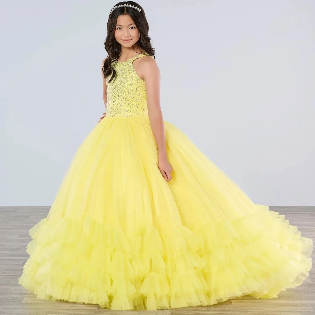 فساتين البنات لحفلات الزفاف وعيد الميلاد الأول والحفلات - فساتين الحفلات الرسمية للأطفال ذات الرسن اللامع للفتيات الصغيرات