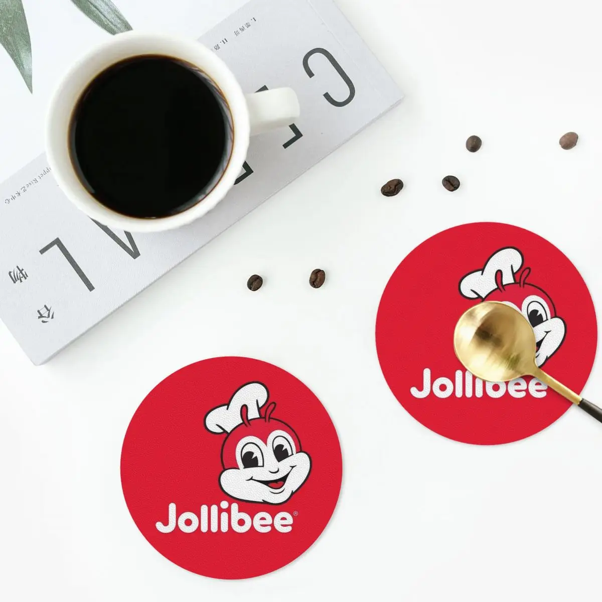 Posavasos Jollibee de PVC, Manteles Individuales de Cuero Antideslizantes, Tapetes para Café, Juego de 6 para Hogar, Cocina y Comedor