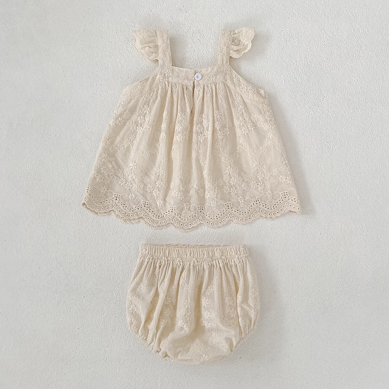 2026 Sommer-Träger-Set für Kinder 0-24M: Besticktes Gitter-Träger-Top + Shorts, Zweiteiliges Süßes Baby-Mädchen-Kleidungsset, Babykleidung – Detail 8