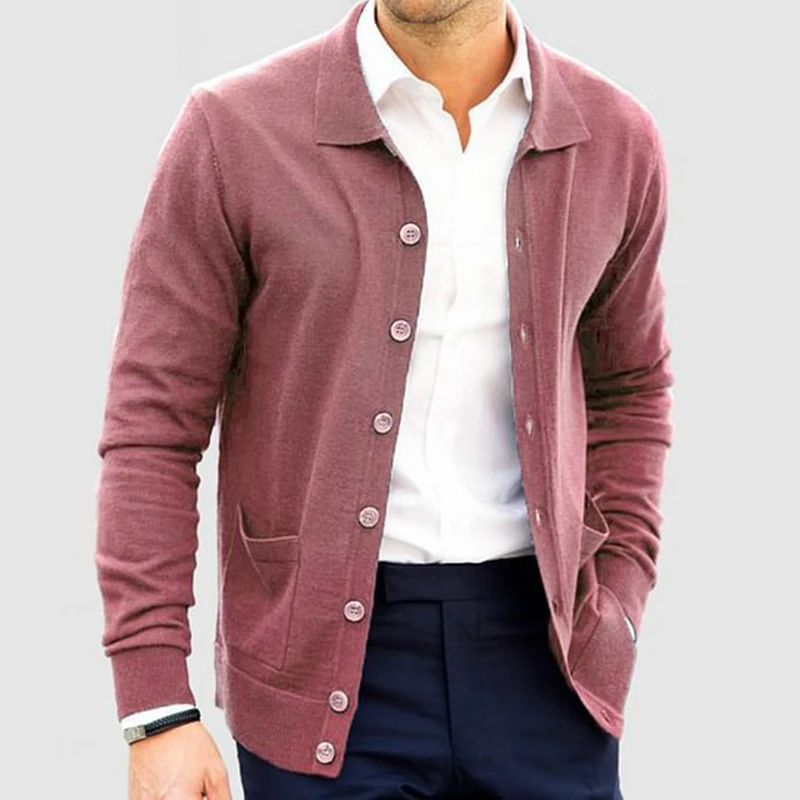 Giacche maglione tinta unita da uomo per il tempo libero quotidiano Primavera Autunno Cardigan casual con bottoni Top da uomo Maglioni vintage con colletto rovesciato