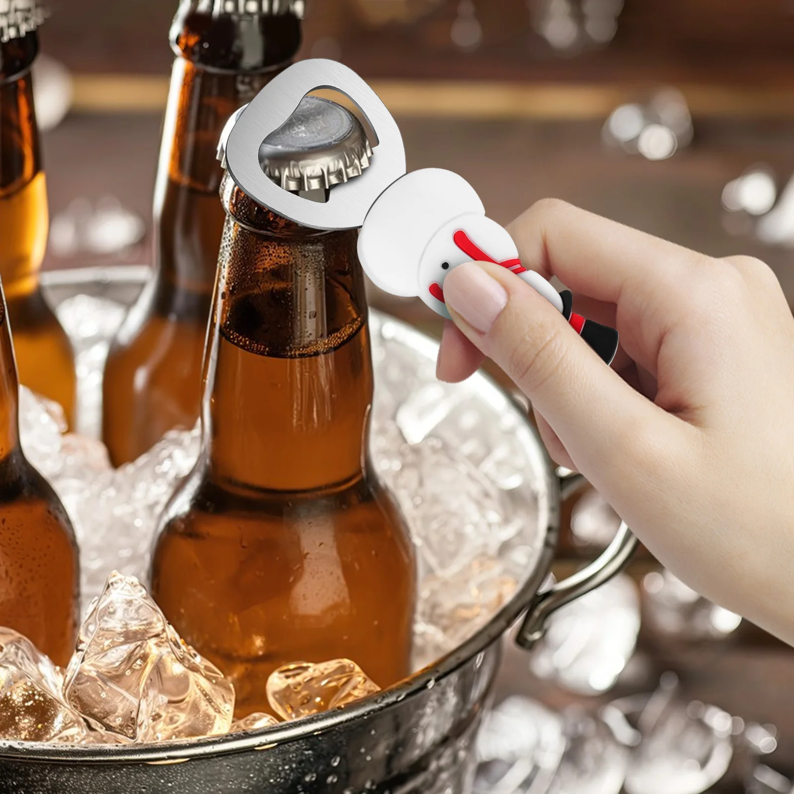 

2pcs Christmas Opener Silicone Snowman Stainless Steel Manual Beer Opener Portable Kitchen Party Favor Festival Gift