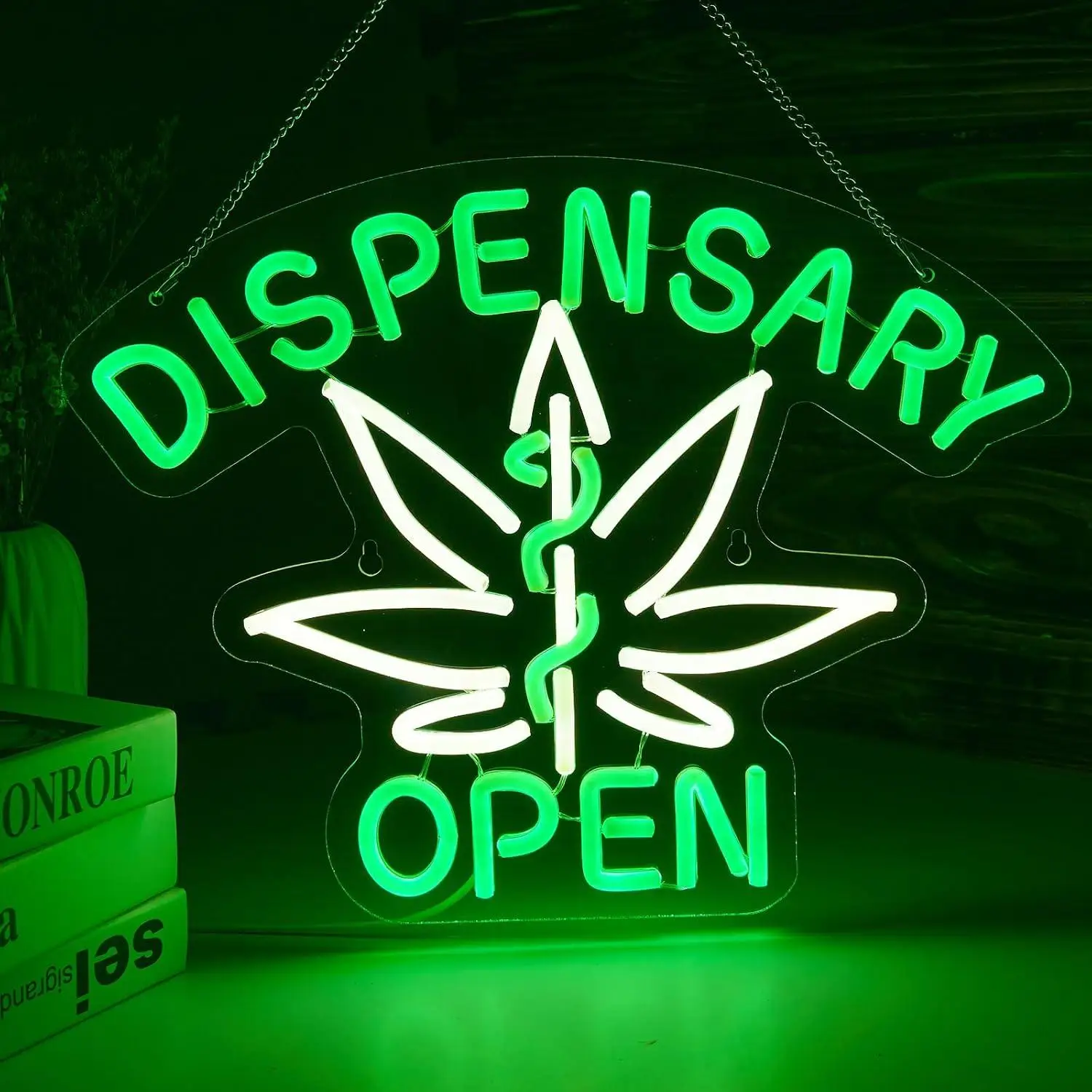Dispensary Neon Sign Green Leaf USB Powered LED Dimmable Neon Lights for Bar Man Cave Wall Decor Business Storefront Sign