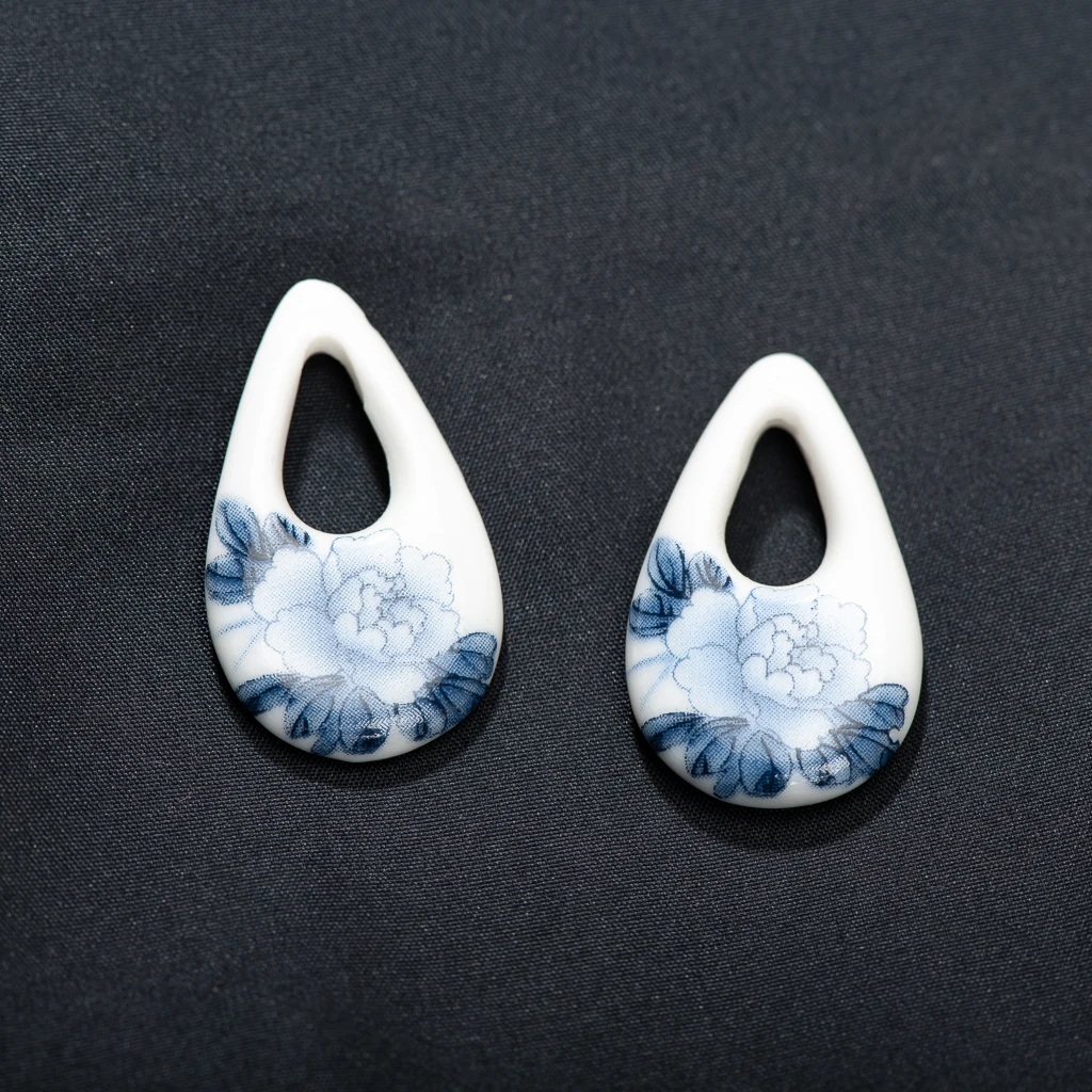 Handcrafted Ceramic Flower Pendants Set 2 Pieces Various Sizes for DIY Jewelry Making