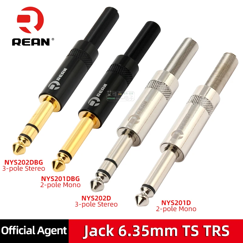 Neutrik's REAN jack 6.35mm TRS Stereo 3 Pole Gold Plated 1/4'' TS Mono 2 Pole Plug 6.5 Straight Plug for Guitar Bass Microphone