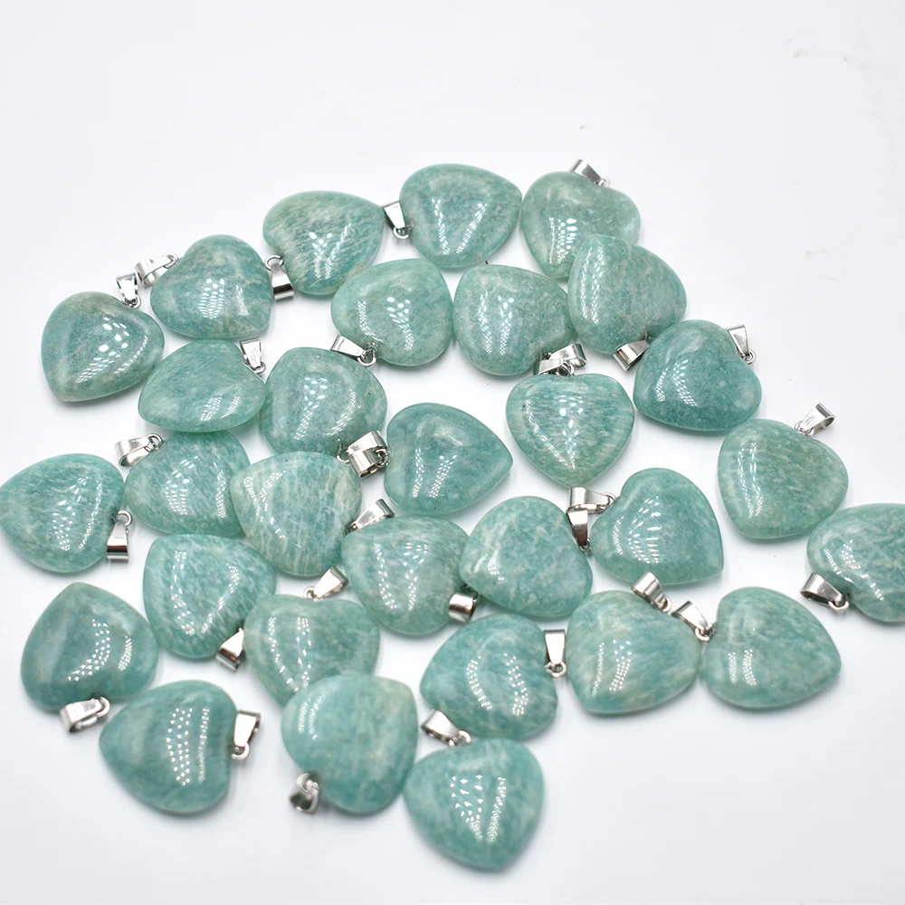 Großhandel 50 Stück/Los Modische 20mm Herz-Naturstein-Amazonit-Anhänger für Schmuckherstellung Kostenloser Versand – Detail 2