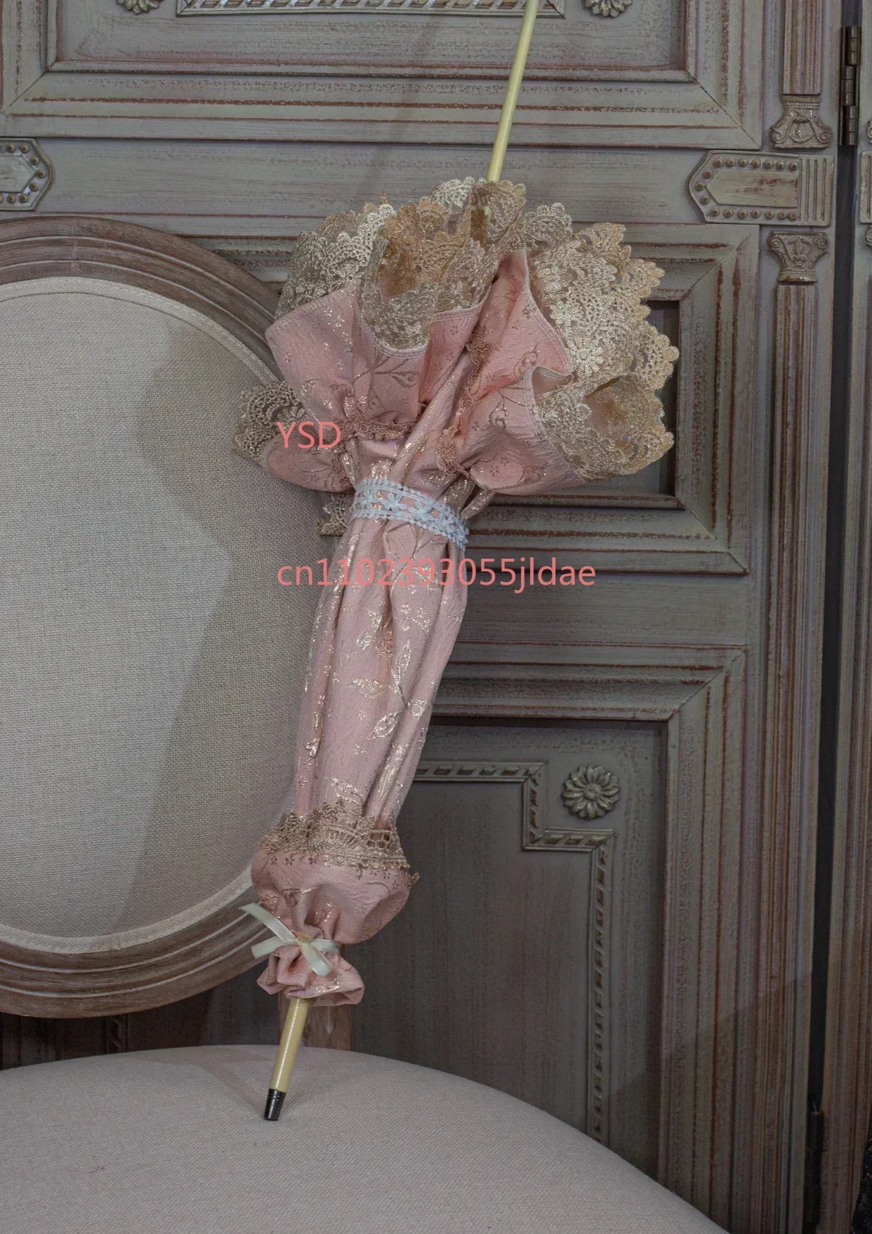 Retro Vintage Satin Lace Parasol Long Handle Elegant Umbrella Wedding Decoration Daily Accessory