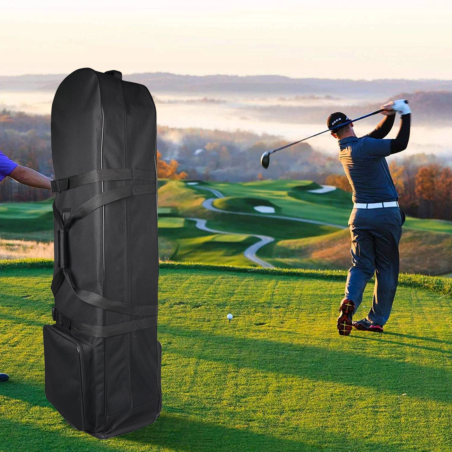 Soft Golf Travel Bags With Stabilizing Straps Heavy Duty 900D Polyester Oxford Wear Resistant Extra Storage Pocket