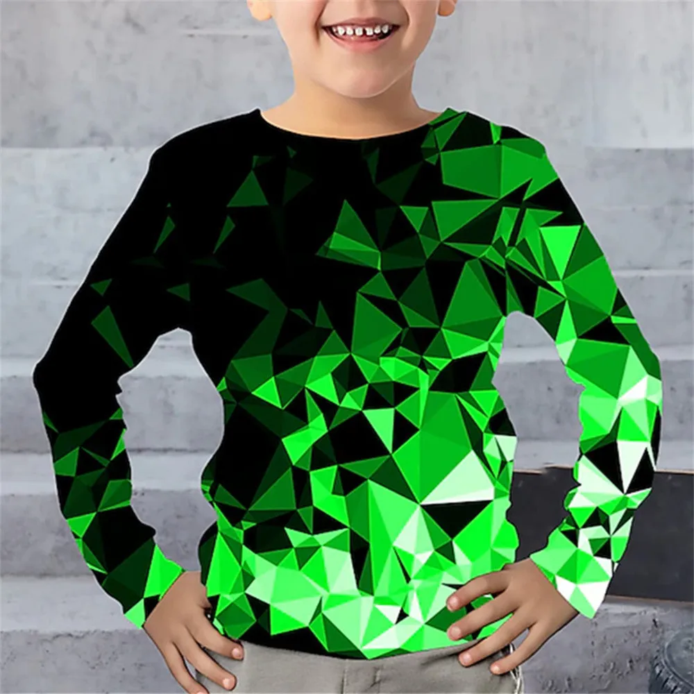 Children's Clothing Boys Tshirt Long Sleeve 3D Creative Print Kids Spring Fall Clothes Casual Funny Round Neck Girls Clothes Top