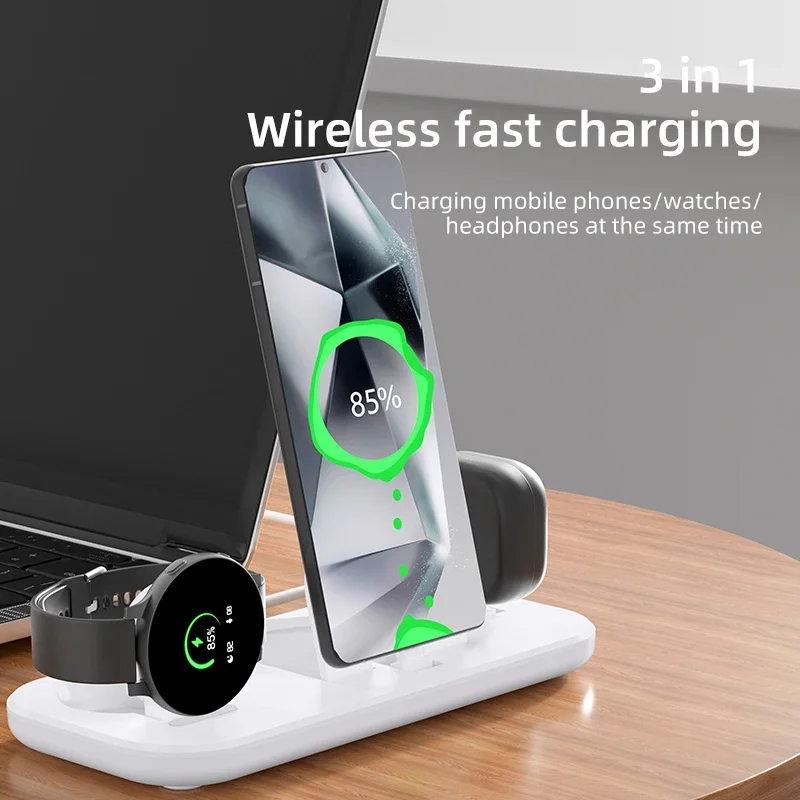Foldable 3 in 1 Wireless Charger Pad For Galaxy Watch 7 6 5 Active 3/4 Samsung S20 S21 Earbuds Type C Fast Charging Station Dock