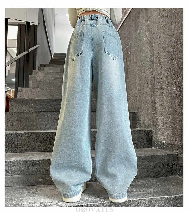 Frühlings-Kinderjeans mit Pilz-Applikationen für Mädchen, Neues Design, Street-Denim-Hosen, Kinder Slim Fit Regular Jeans-Hosen – Detail 3