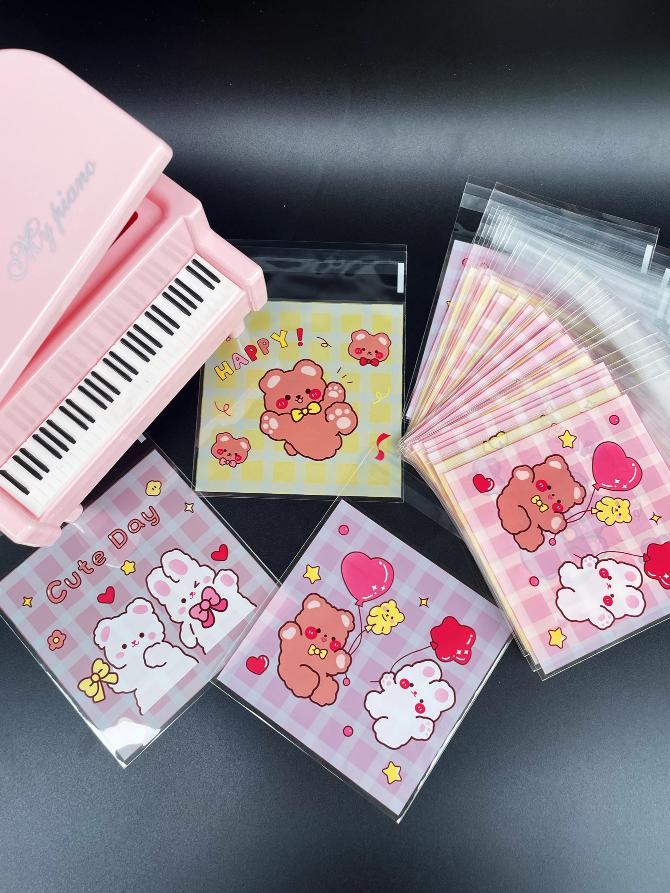 100pcs Cute Little Bear And Bunny Printed Self-sealing Bag Transparent Cute Little Cartoon Opp Bag Festival Gift Small Bags