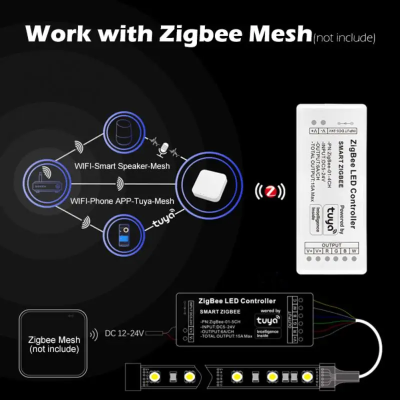 DC 5-24V Single Color/RGB/RGBW/RGBWW/RGBCCT LED Wifi Controller Zigbee Led Strip Controller For Tuya Alexa Google Home