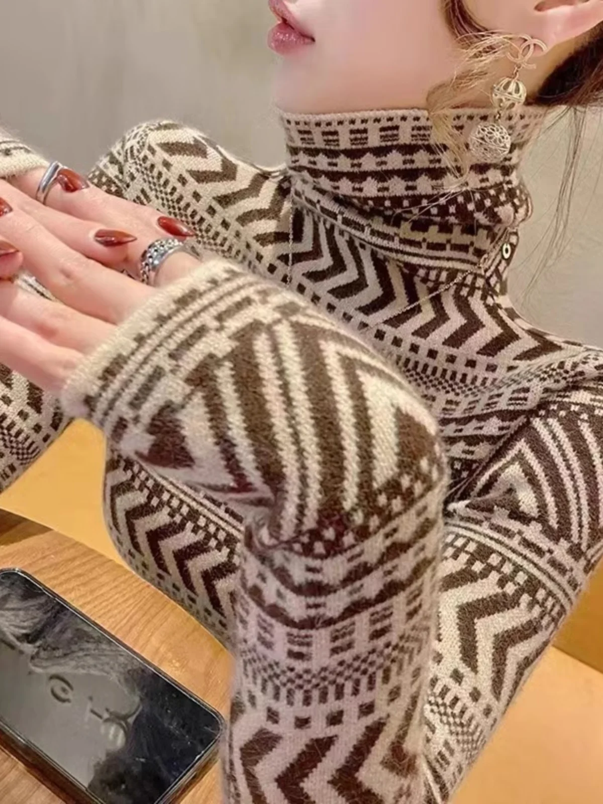 

Sli High Collar Knitted Sweater Women's Faionable Fur Inner Wear Top Trendy Base Layer Long Sve Regular Fit Winter