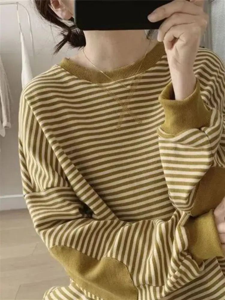 Loose Fit Ladies Hoodie Jaet plus Size Long Sve Striped Top Korean Sle Spring Autumn Wear Slimming Effect for Women