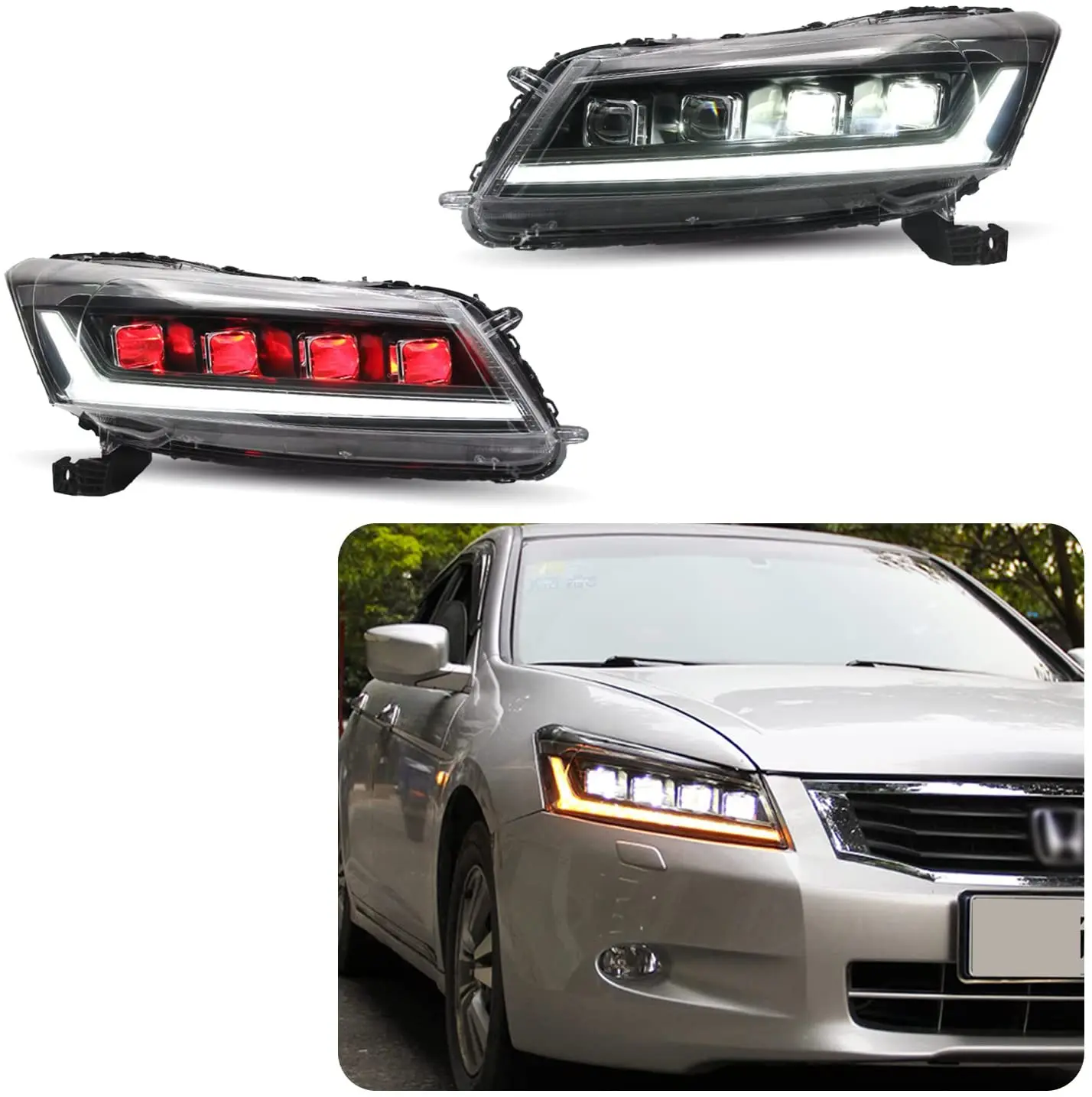 

LED Headlights for Honda Accord 8Th Gen 2008-2012 With The Start Up Animation Demon Eyes Front Lamp Assembly