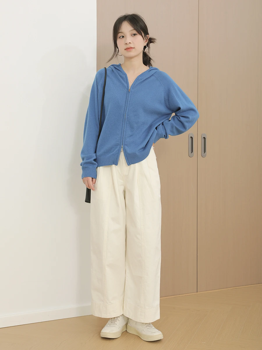 

Tee-wood Socie 2025 Autumn New Sle Woolen Hooded Zipper Open Cardigan Simple Versatile Slimming Double Zipper Sweater J...